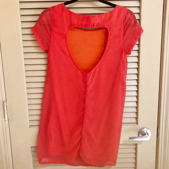 Coral Dress Sheer Short Sleeves Back Cut-Out - Picture 3 of 8